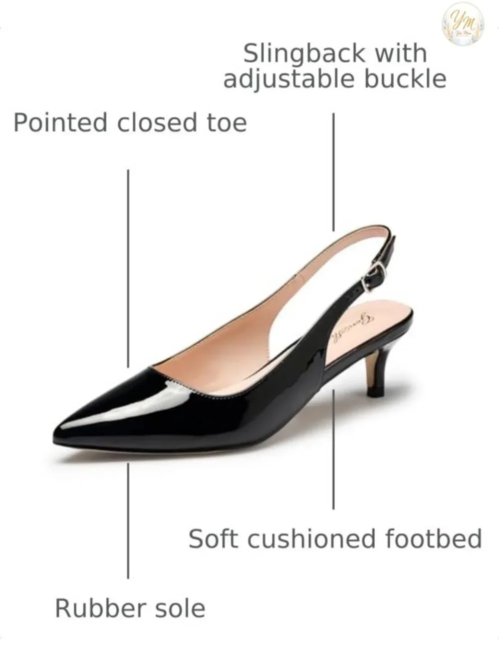 Women's Kitten Heels Slingback Pumps Faux Leather Closed Toe Ankle Strap Office